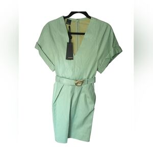 NWT PINKO Shine Leather Belted Sage Green Dress Size